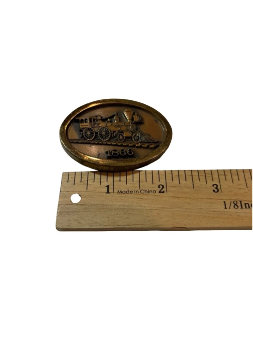 Vintage 1866 Train Locomotive Belt Buckle Jostens Brass Railroad Western